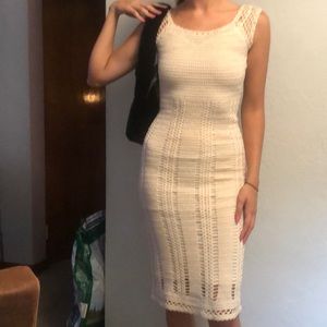 handwoven cream midi dress